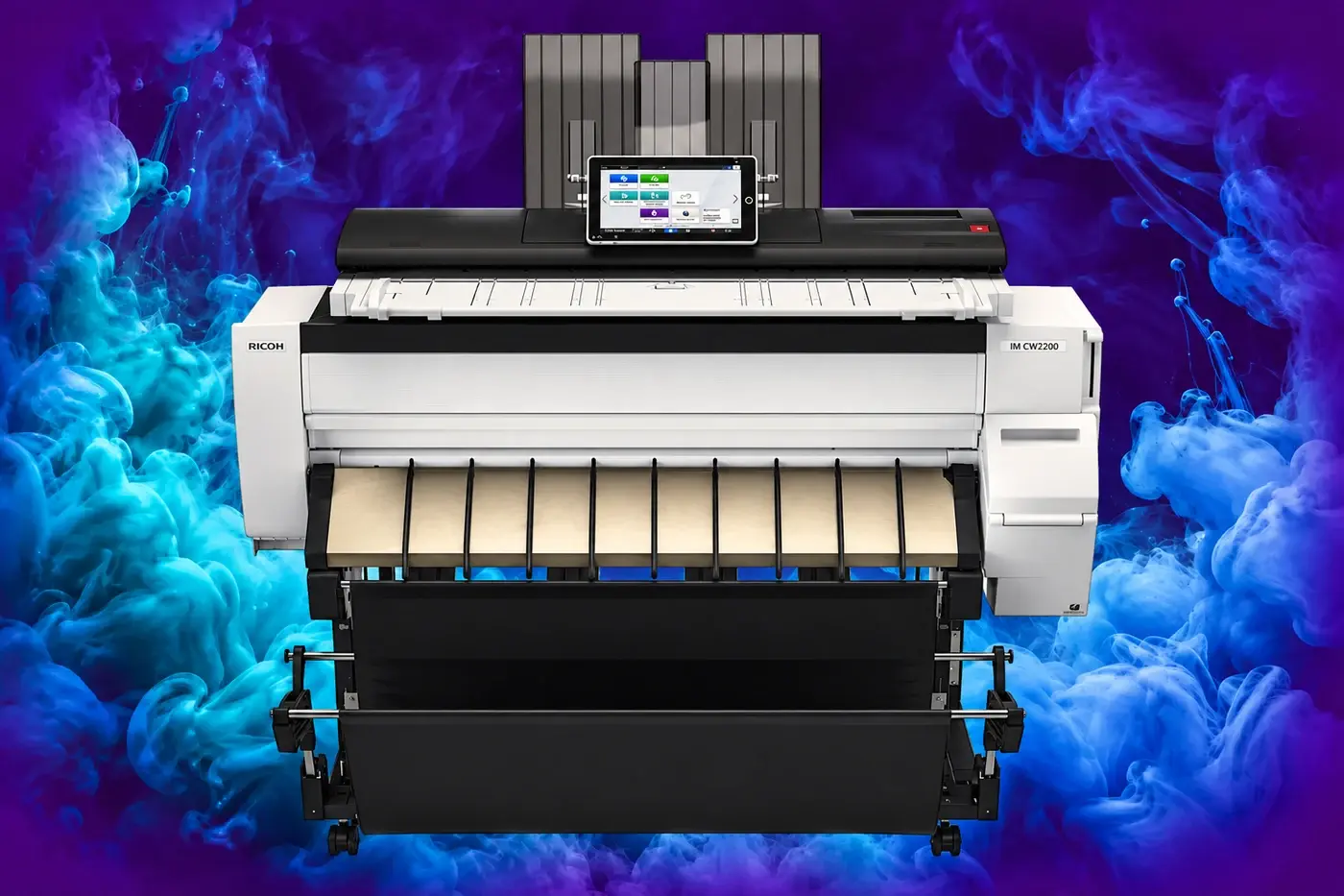 Illustration: IM CW2200 reference-based device display on a colour ink background