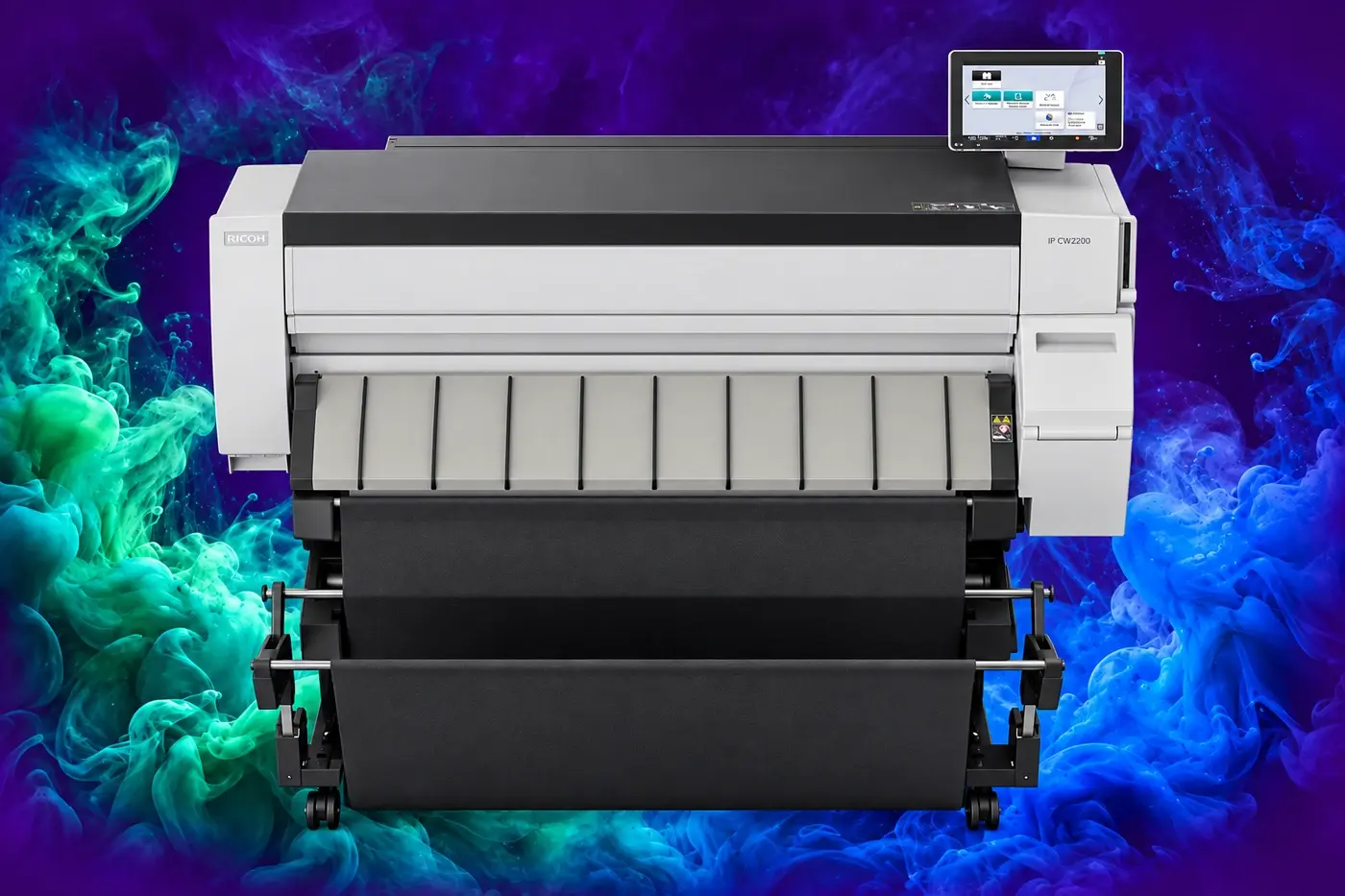 Illustration: IP CW2200 reference-based device display on a colour ink background