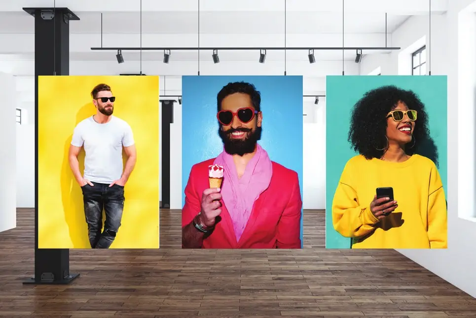 Three hanging full-colour retail display panels from original TF6250 brochure.