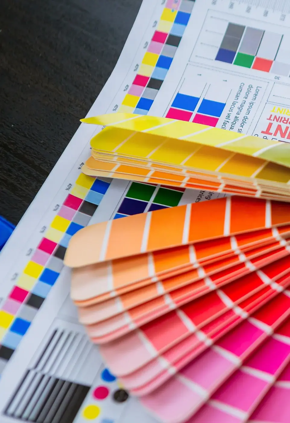 Printed colour verification target with physical colour swatches, from Australian RACA brochure.
