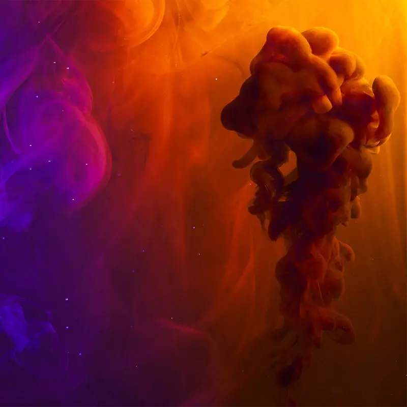 Purple and orange pigment clouds used by Ricoh to illustrate fifth-station colour creativity