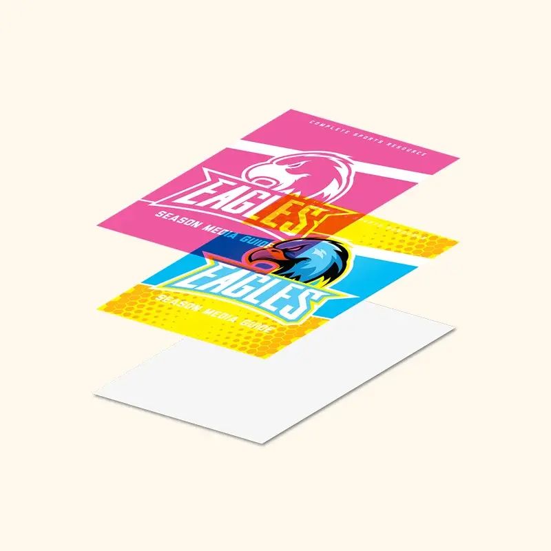 Exploded CMYK layers of a colourful skateboard promotional print