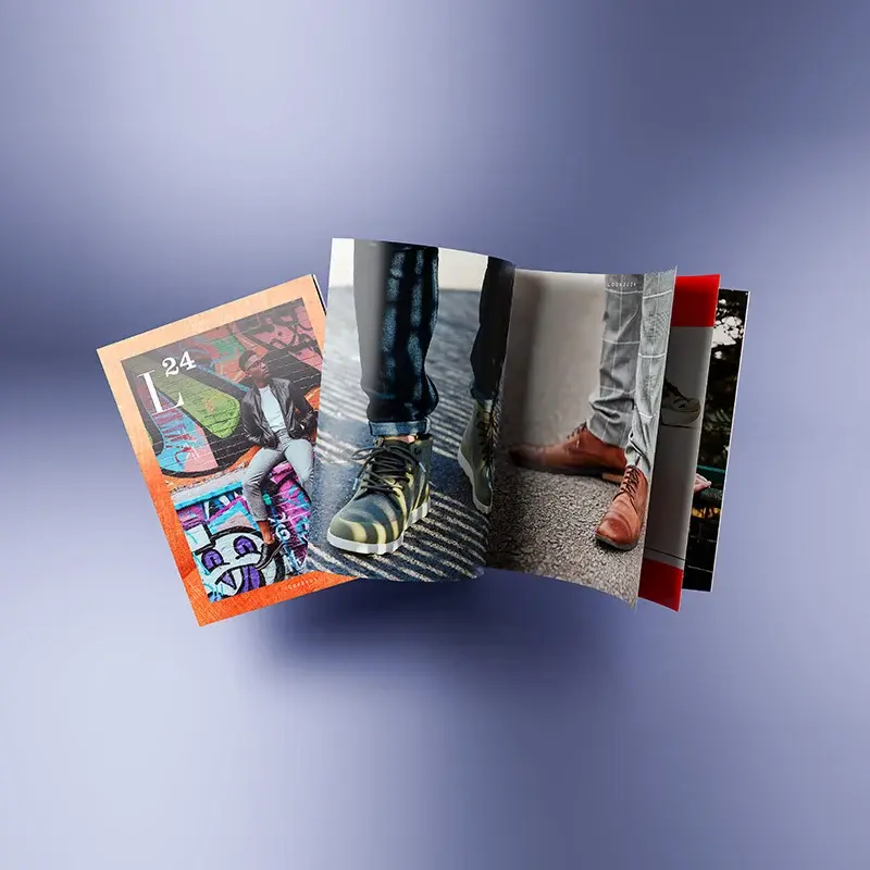 Printed long-sheet concertina brochure on lavender background