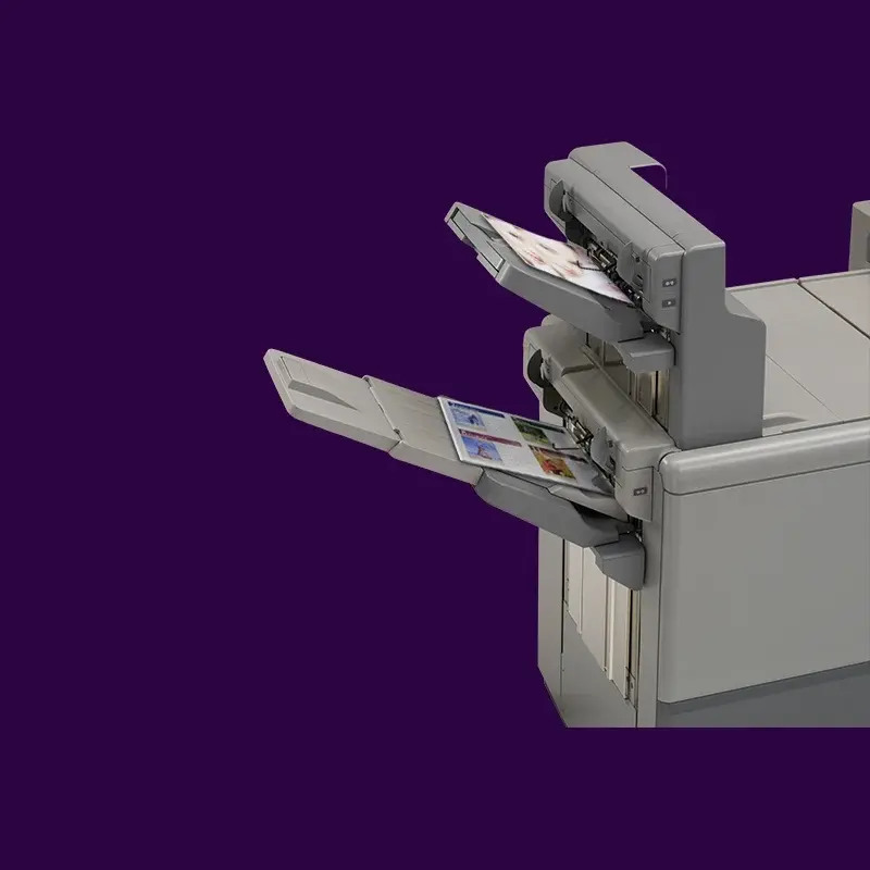 Pro C9500 output/finisher detail on purple background