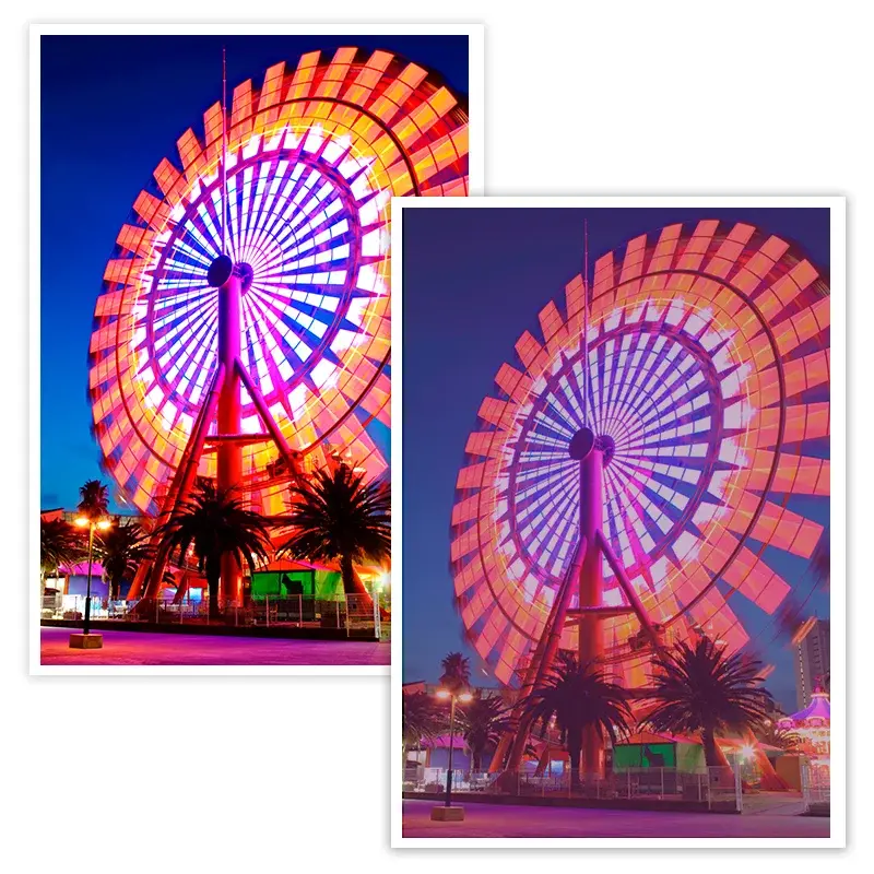 Gloss and matte versions of a colourful Ferris wheel print