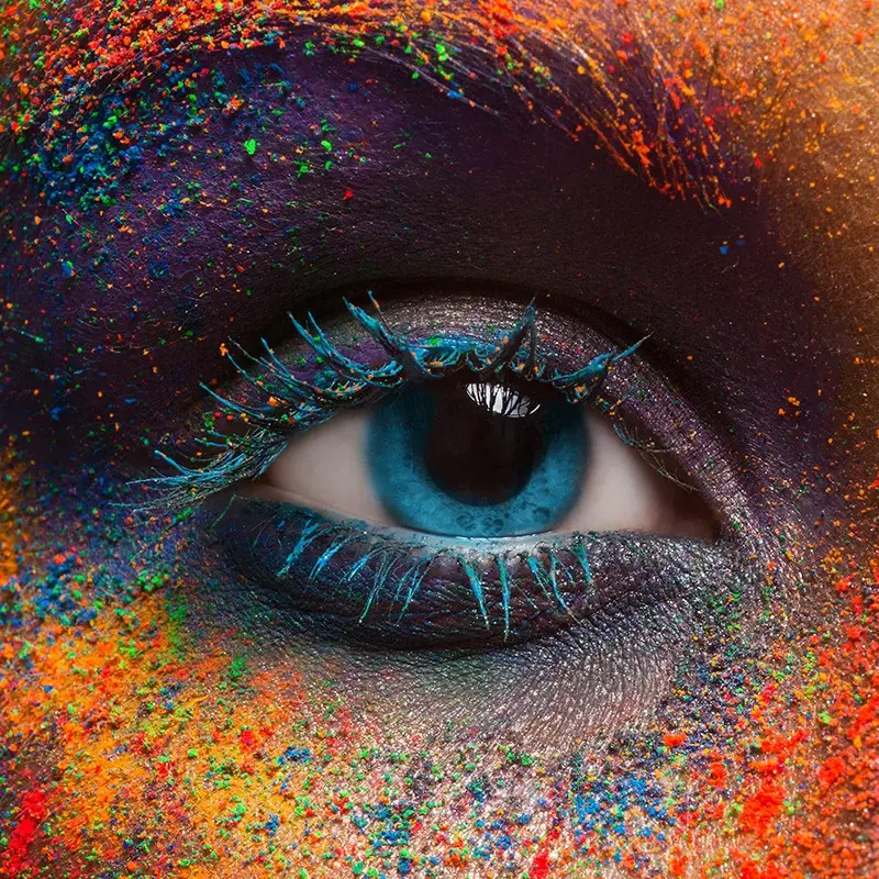 Eye with colourful makeup/pigment