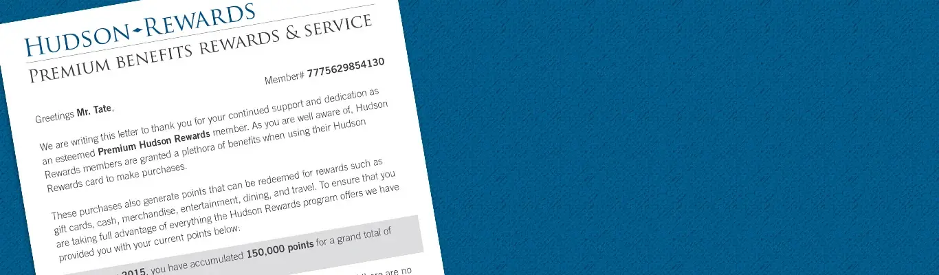 Personalised Hudson Rewards membership letter