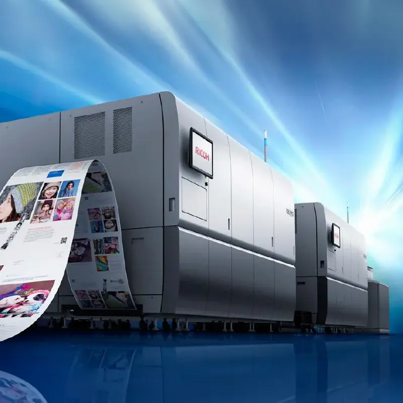Original VC70000 configured press line with printed web against blue background
