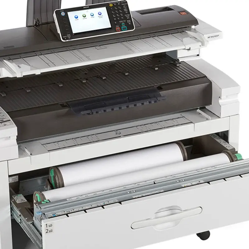 MP W6700SP open roll drawer and paper path close-up