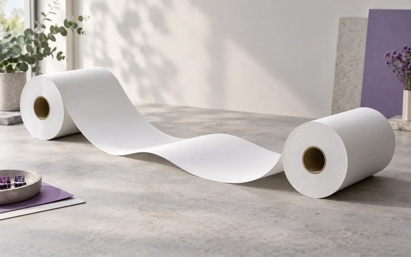 Illustration: Paper web unwinding between two rolls.