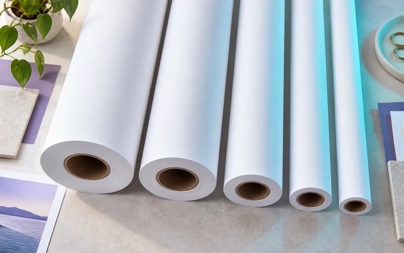 Illustration: Blank large-format paper rolls in different widths.