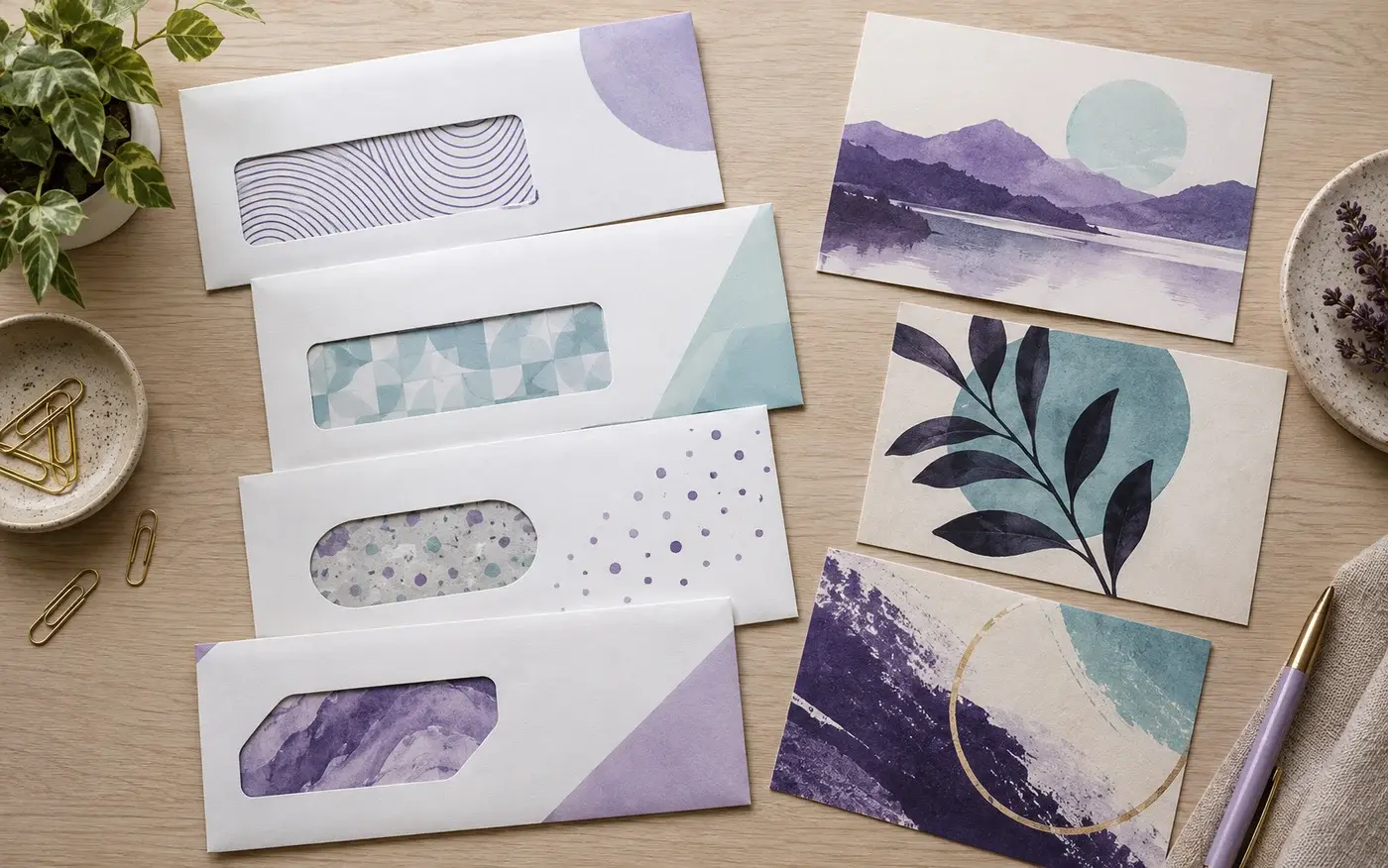 Illustration: Varied direct-mail envelopes and personalised postcard designs.