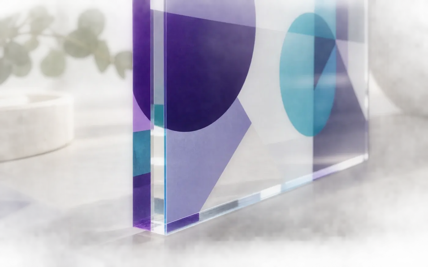 Illustration: Transparent acrylic signage with colour and white layers.