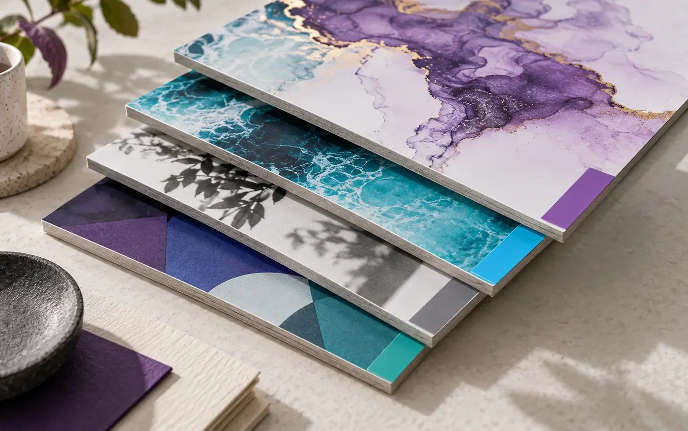 Illustration: Stacked panel proofs identified with coloured tabs.