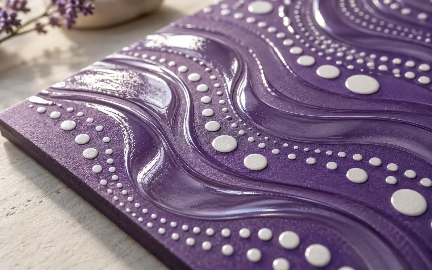 Illustration: White and clear textured finish on a decorative sample.