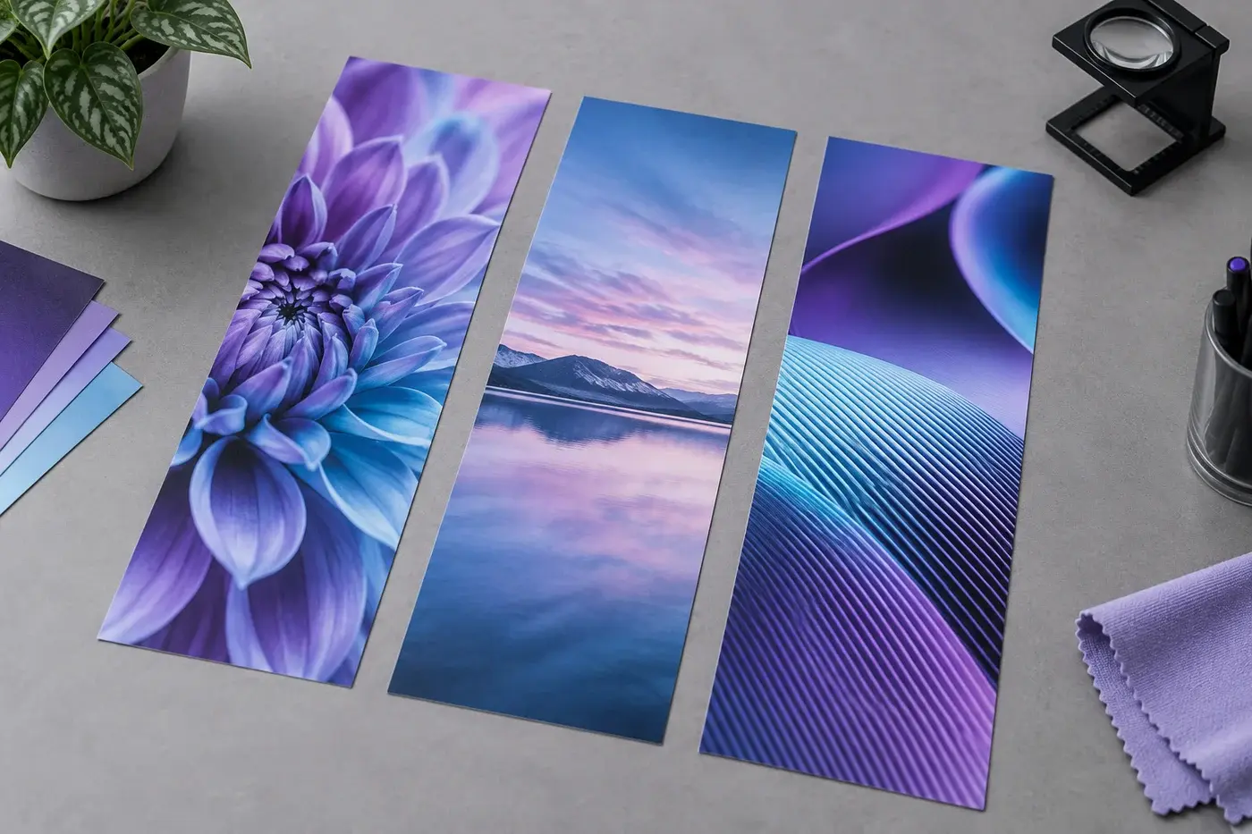 Illustration: Three print-quality proof strips laid out for visual comparison.