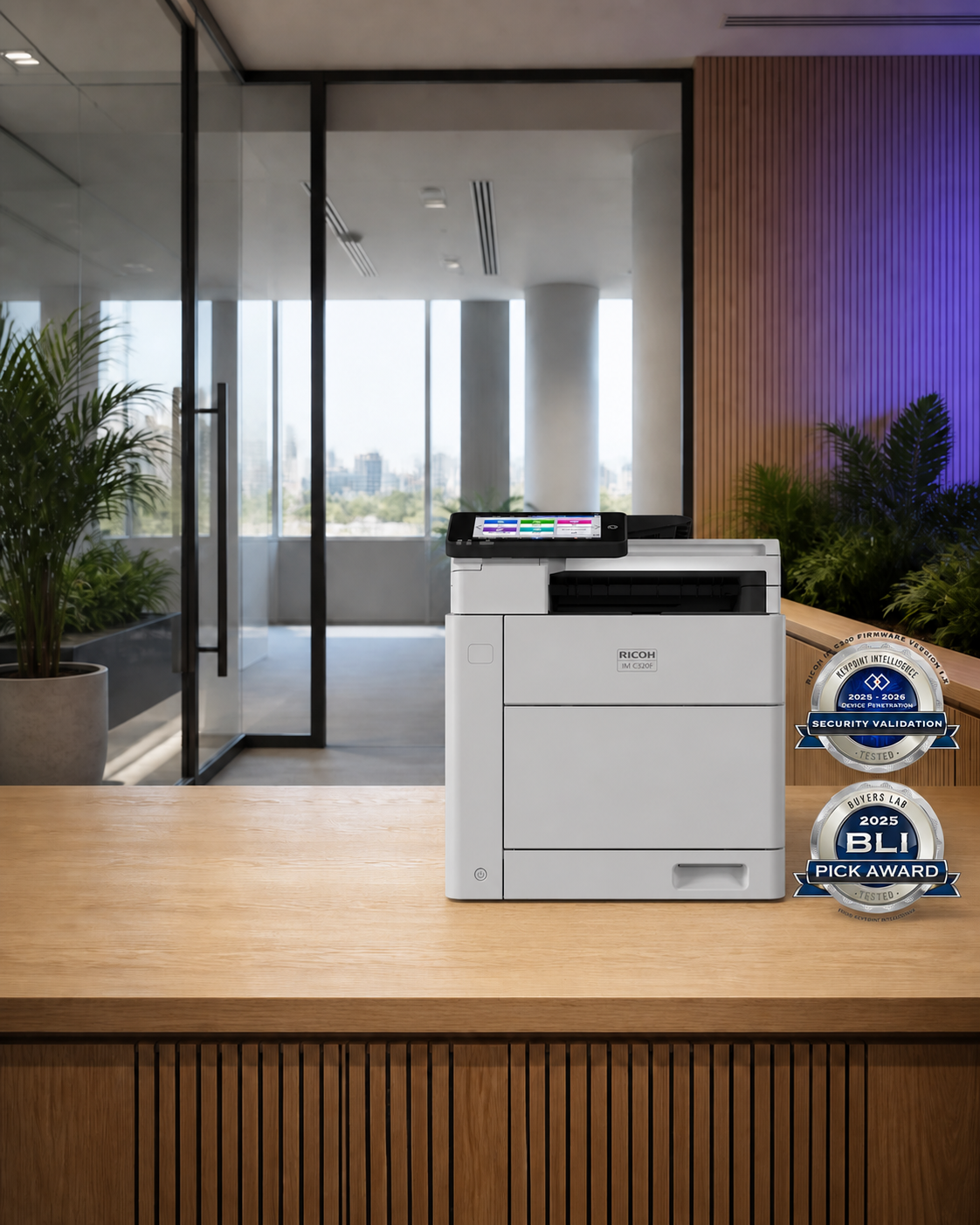 Ricoh IM C320F shown in a modern office setting