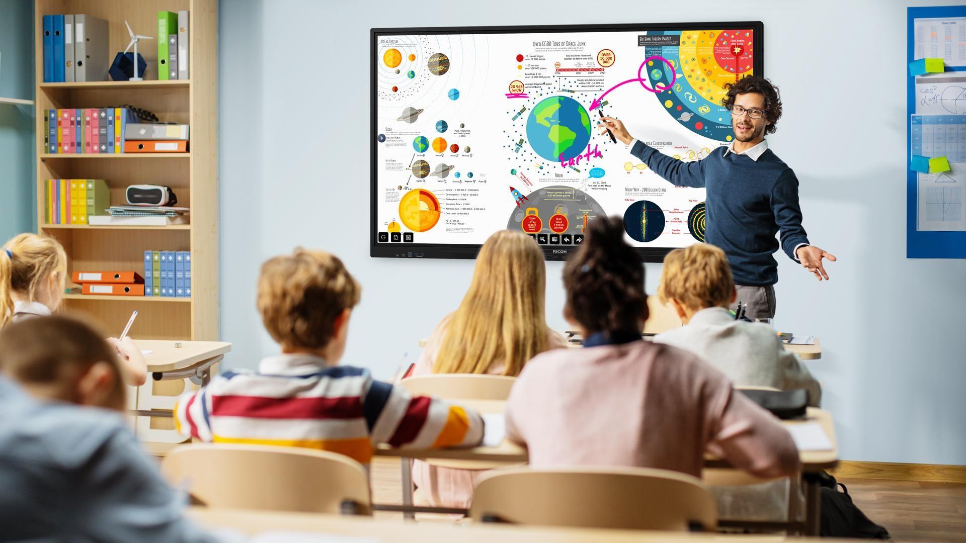 Children interacting with a smart whiteboard