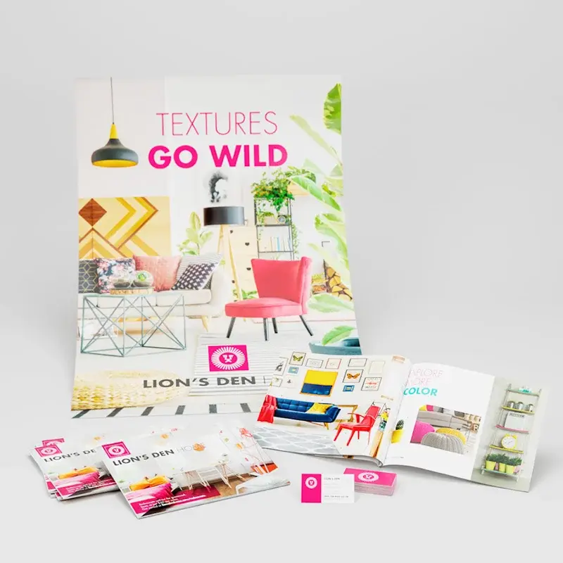 Printed textured design collateral and promotional sample range
