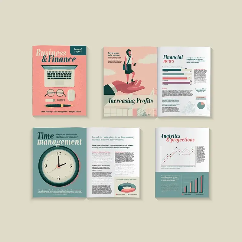 Business, finance and learning publication cover/interior print samples