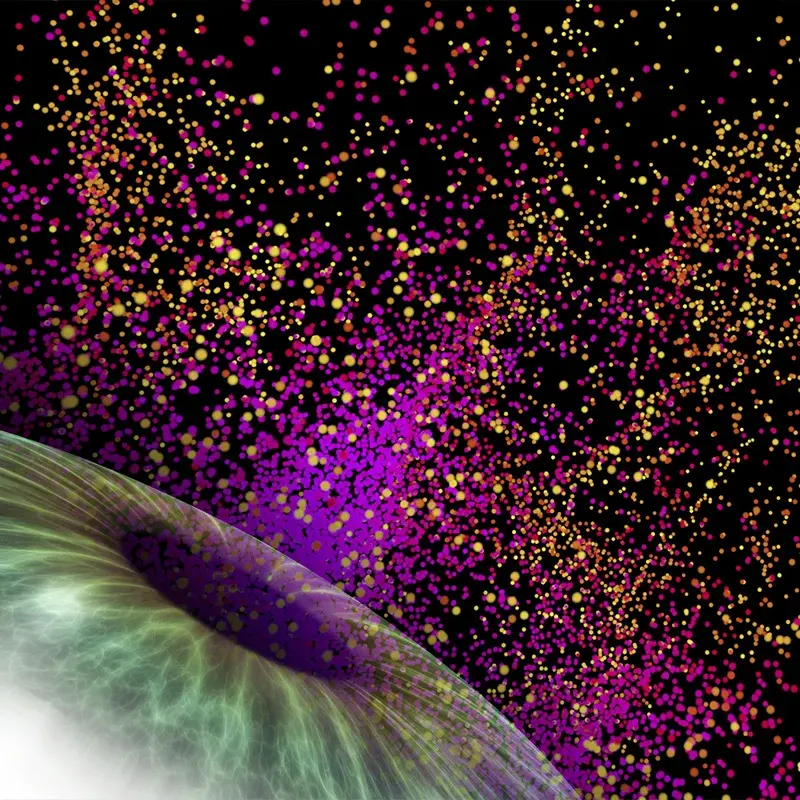 Coloured pigment particles above a leaf