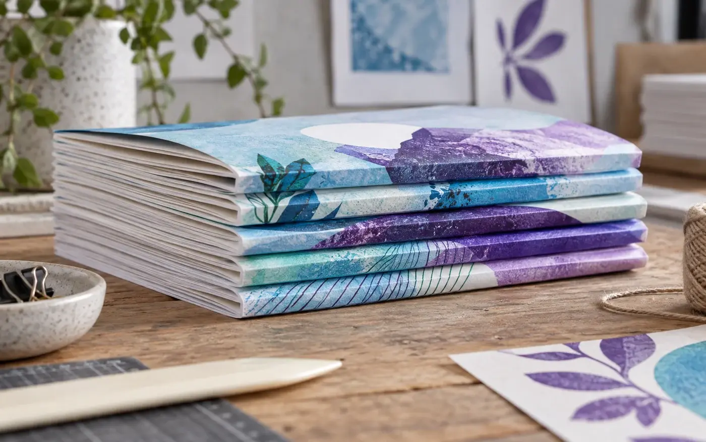 Illustration: Colour book sections prepared for binding.