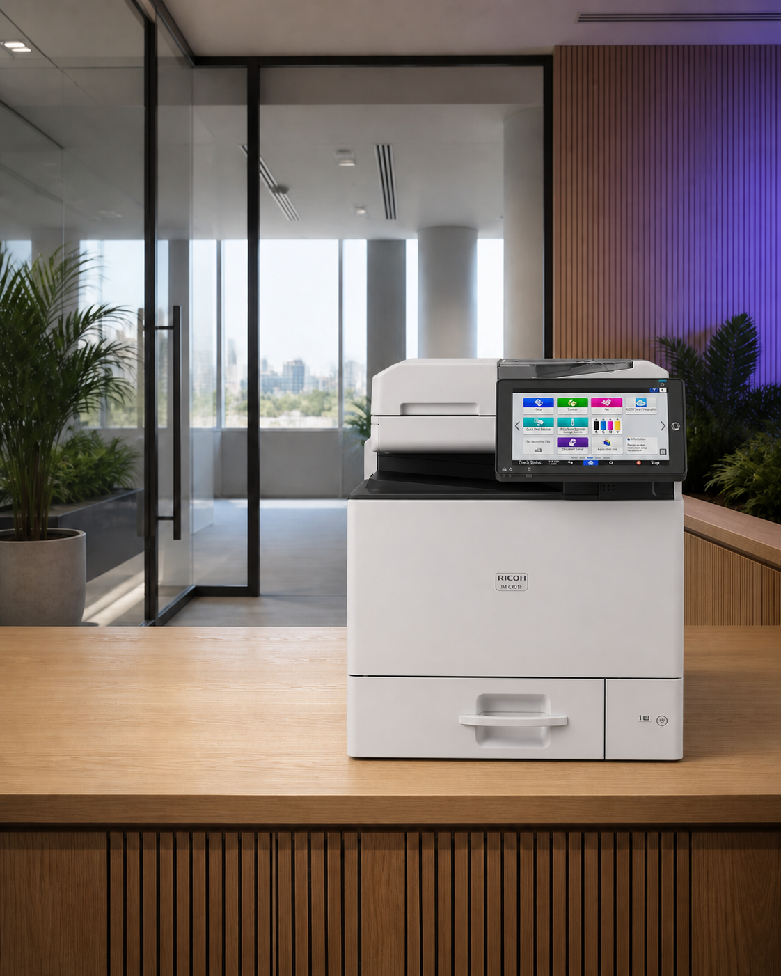 Ricoh IM C401F shown in a modern office setting