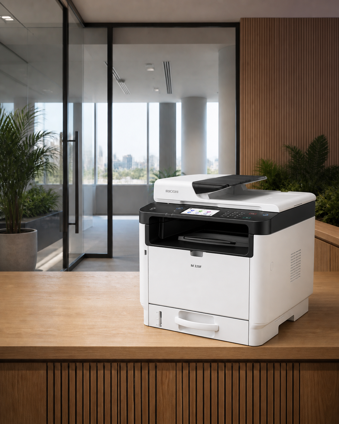 Ricoh M 320F shown in a modern office setting